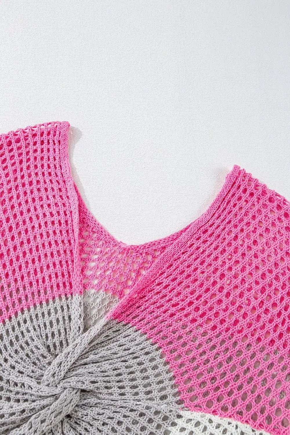 Twisted Back Round Neck Contrast Knit Cover Up - Trendsi - Flyclothing LLC