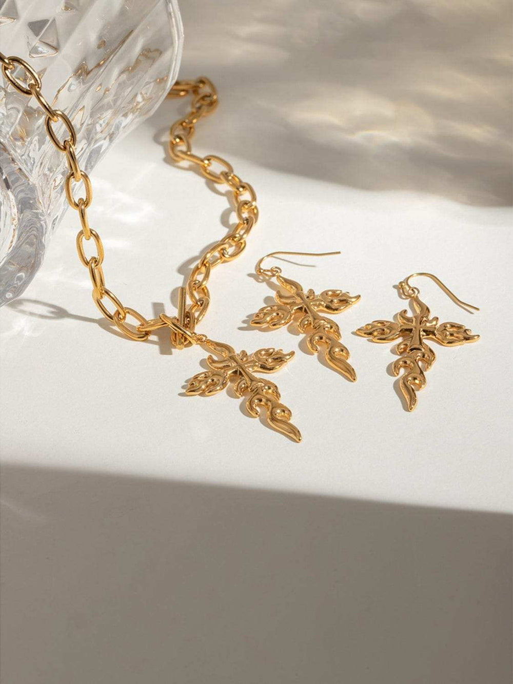 18K Gold-Plated Stainless Steel Cross Necklace - Trendsi - Flyclothing LLC