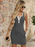 Striped Button Front Wide Strap Tank Dress - Trendsi - Flyclothing LLC