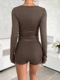 Scoop Neck Long Sleeve Top and Shorts Set - Trendsi - Flyclothing LLC