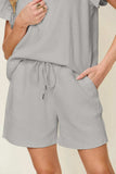 Double Take Full Size Texture Flounce Sleeve Top and Drawstring Shorts Set - Trendsi - Flyclothing LLC