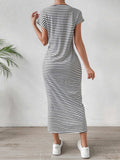 Tied Striped Round Neck Short Sleeve Tee Dress - Trendsi - Flyclothing LLC