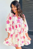 Tied Flower Printed Three-Quarter Sleeve Dress - Trendsi - Flyclothing LLC