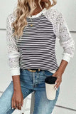 Striped Lace Raglan Sleeve Blouse - Trendsi - Flyclothing LLC