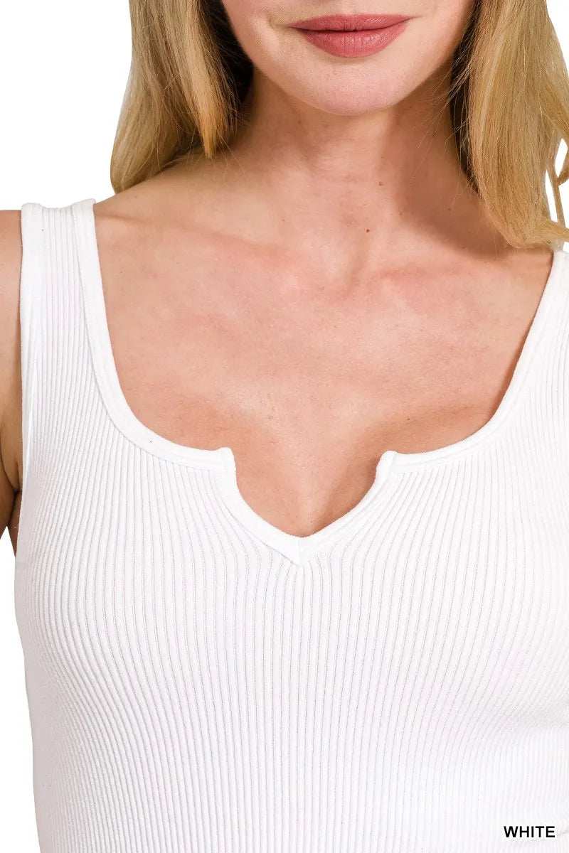 Zenana Seamless Split Neck Bra Tank Top - Trendsi - Flyclothing LLC