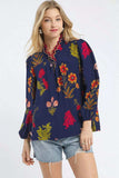 Umgee Flower Print Blouse with Scalloped Neckline - Trendsi - Flyclothing LLC