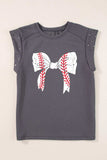 Studded Bow Graphic Round Neck Cap Sleeve T-Shirt - Trendsi - Flyclothing LLC