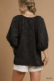 Umgee Satin Jacquard Balloon Sleeve Blouse - Trendsi - Flyclothing LLC