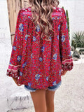 Printed Tie Neck Long Sleeve Blouse - Trendsi - Flyclothing LLC