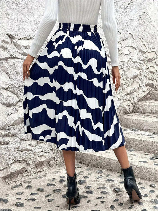 Pleated Printed Elastic Waist Skirt - Trendsi - Flyclothing LLC