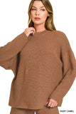 Zenana Round Neck Knit Top and Shorts Sweater Set - Trendsi - Flyclothing LLC