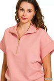 Zenana Full Size Scuba High Neck Half Zip Short Sleeve Top Plus Size - Trendsi - Flyclothing LLC