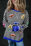 Sequin Football Striped Round Neck Long Sleeve Sweatshirt - Trendsi - Flyclothing LLC