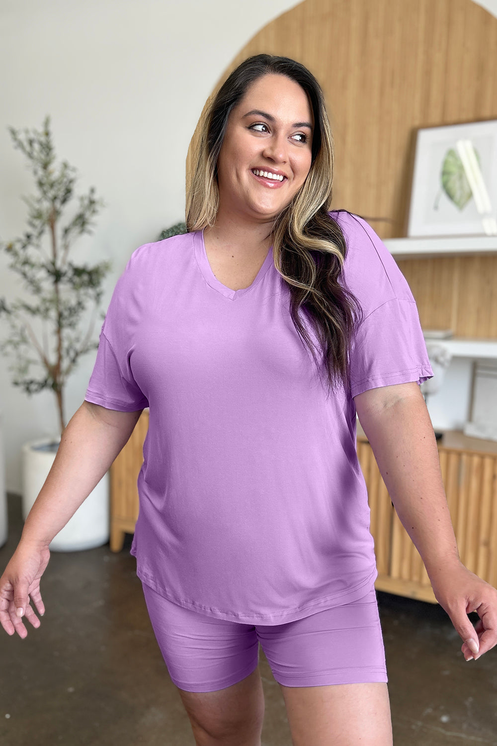 Basic Bae Bamboo Full Size V-Neck Drop Shoulder T-Shirt and Shorts Set - ShopBasicbae - Flyclothing LLC