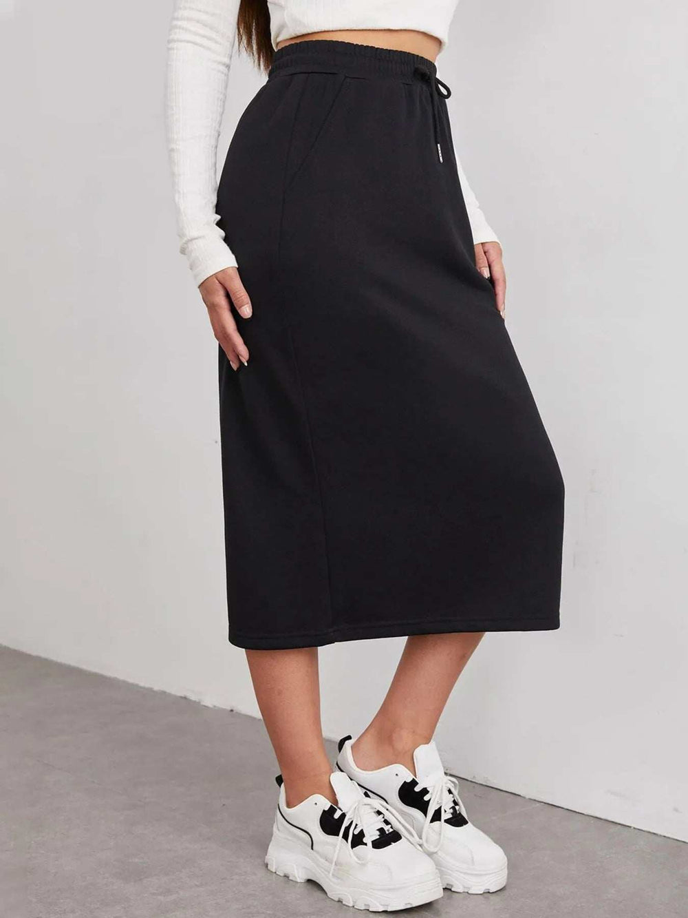 Slit Drawstring Midi Skirt - Trendsi - Flyclothing LLC