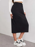Slit Drawstring Midi Skirt - Trendsi - Flyclothing LLC
