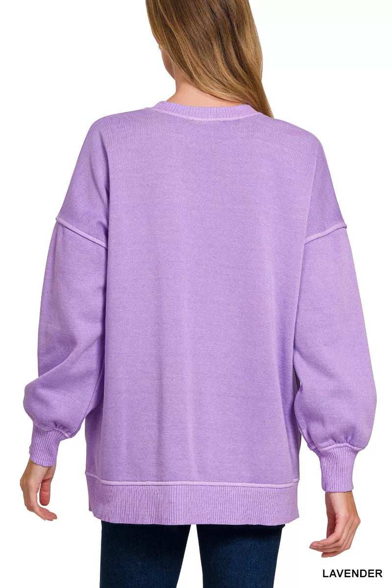 Zenana Pigment Dye Fleece Hi-low Hem Sweatshirt With Pocket - Trendsi - Flyclothing LLC