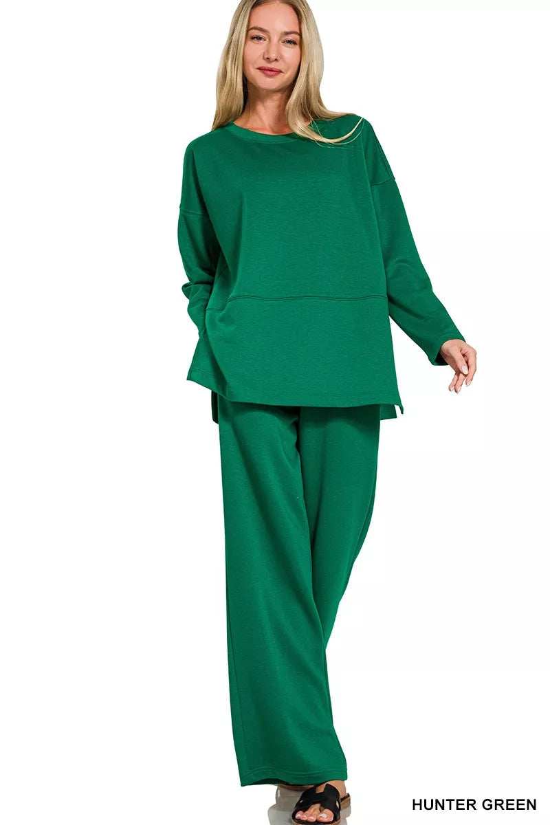 Zenana Scuba Side Slit Top and Pants Set - Trendsi - Flyclothing LLC