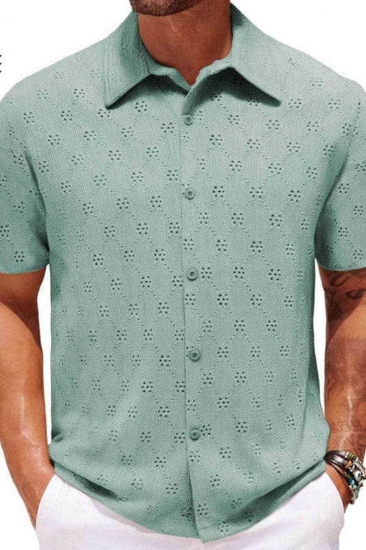 Men's Plus Size Button Down Short Sleeve Shirt - Trendsi - Flyclothing LLC