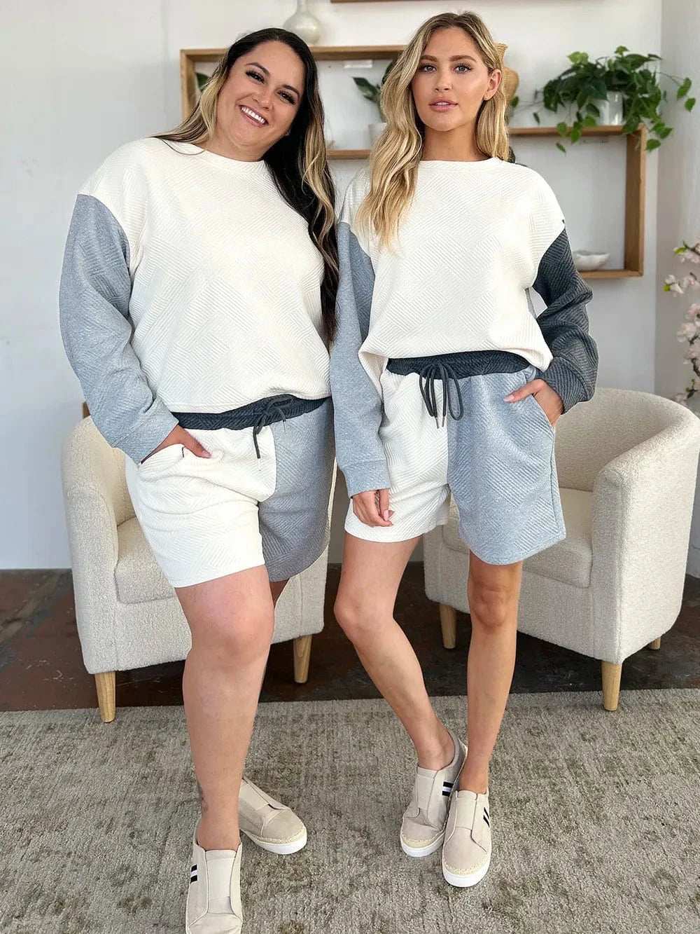 Double Take Full Size Contrast Drop Shoulder Top and Shorts Set - Trendsi - Flyclothing LLC