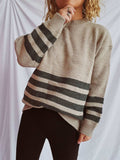 Striped Dropped Shoulder Long Sleeve Sweater - Trendsi - Flyclothing LLC