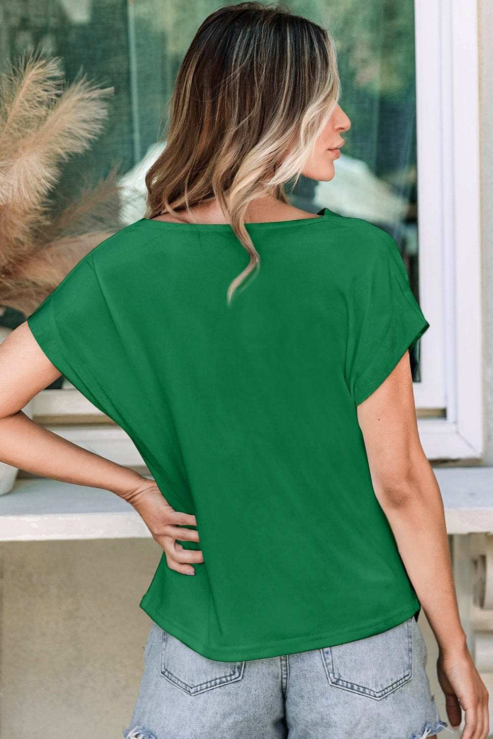 Cowl Neck Short Sleeve T-Shirt - Trendsi - Flyclothing LLC