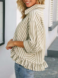 Striped Ruffle Hem Button-Up Shirt - Trendsi - Flyclothing LLC