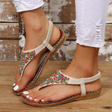 PU Leather Beaded Flat Sandals - Trendsi - Flyclothing LLC