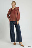Umgee Full Size Plaid Ruffle Collar Blouse Plus Size - Trendsi - Flyclothing LLC