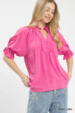 Umgee Linen Scalloped Ruffle Neck Blouse - Trendsi - Flyclothing LLC