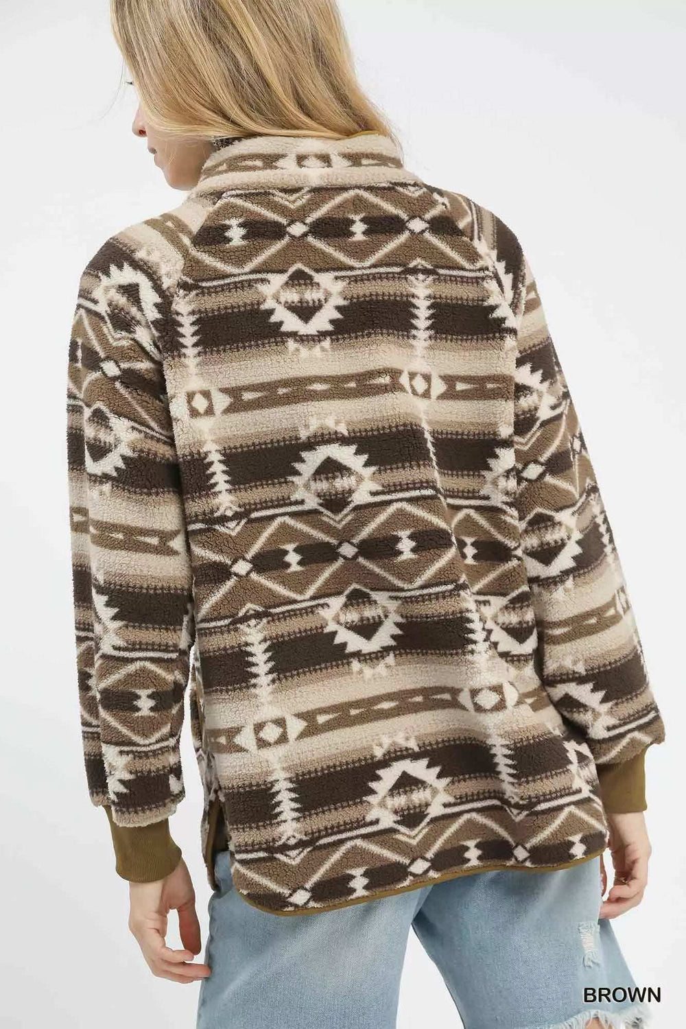 Umgee Aztec Print Sherpa Pullover - Trendsi - Flyclothing LLC