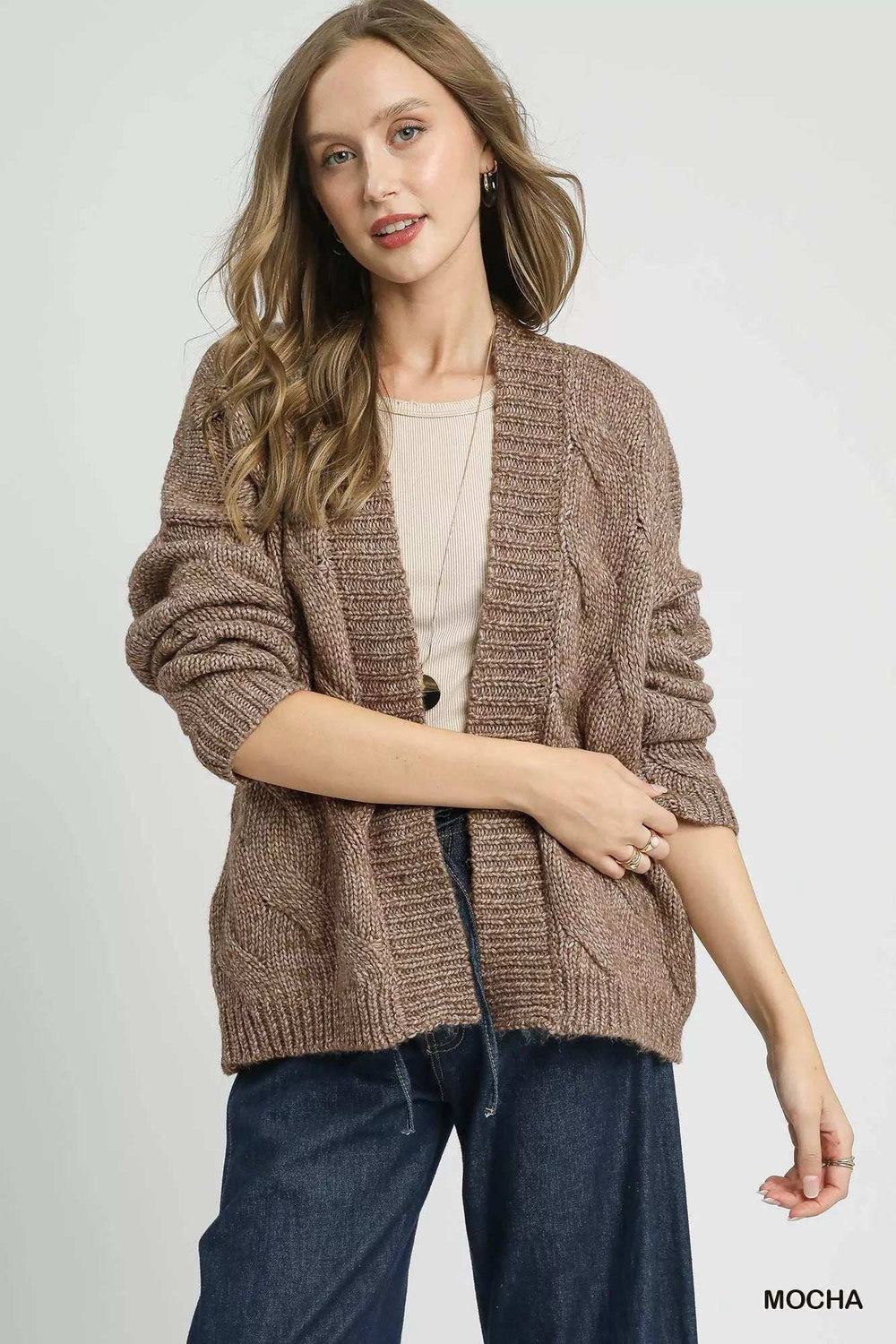 Umgee Chunky Cable Knit Open Front Cardigan - Trendsi - Flyclothing LLC