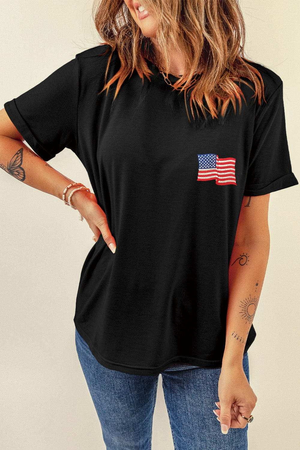 US Flag Round Neck Short Sleeve T-Shirt - Trendsi - Flyclothing LLC