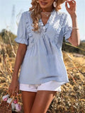 Frill V-Neck Short Sleeve Blouse - Trendsi - Flyclothing LLC