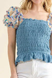 And The Why Embellishment Sleeve Smocked Top - Trendsi - Flyclothing LLC
