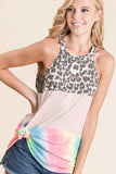 BiBi Leopard and Tie Dye Block Halter Neck Top - Trendsi - Flyclothing LLC