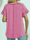 Exposed Seam V-Neck Short Sleeve Top - Trendsi - Flyclothing LLC