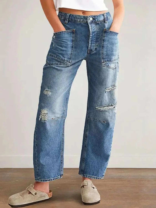 Distressed Jeans with Pockets - Trendsi - Flyclothing LLC