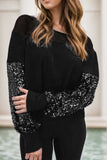 Sequin Boat Neck Long Sleeve Blouse - Trendsi - Flyclothing LLC