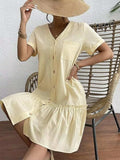 Full Size Button-Front Short Sleeve Tiered Dress Plus Size - Trendsi - Flyclothing LLC