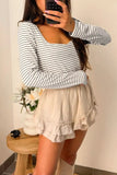 Striped Square Neck Long Sleeve Top - Trendsi - Flyclothing LLC