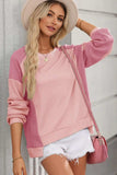 Contrast Round Neck Long Sleeve Sweatshirt - Trendsi - Flyclothing LLC