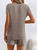Ribbed V-Neck Top and Shorts Set - Trendsi - Flyclothing LLC