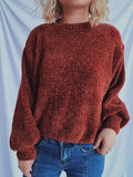Round Neck Dropped Shoulder Long Sleeve Sweater - Trendsi - Flyclothing LLC