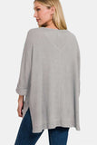 Zenana Waffle Knit V-Neck Long Sleeve Slit Top - Trendsi - Flyclothing LLC