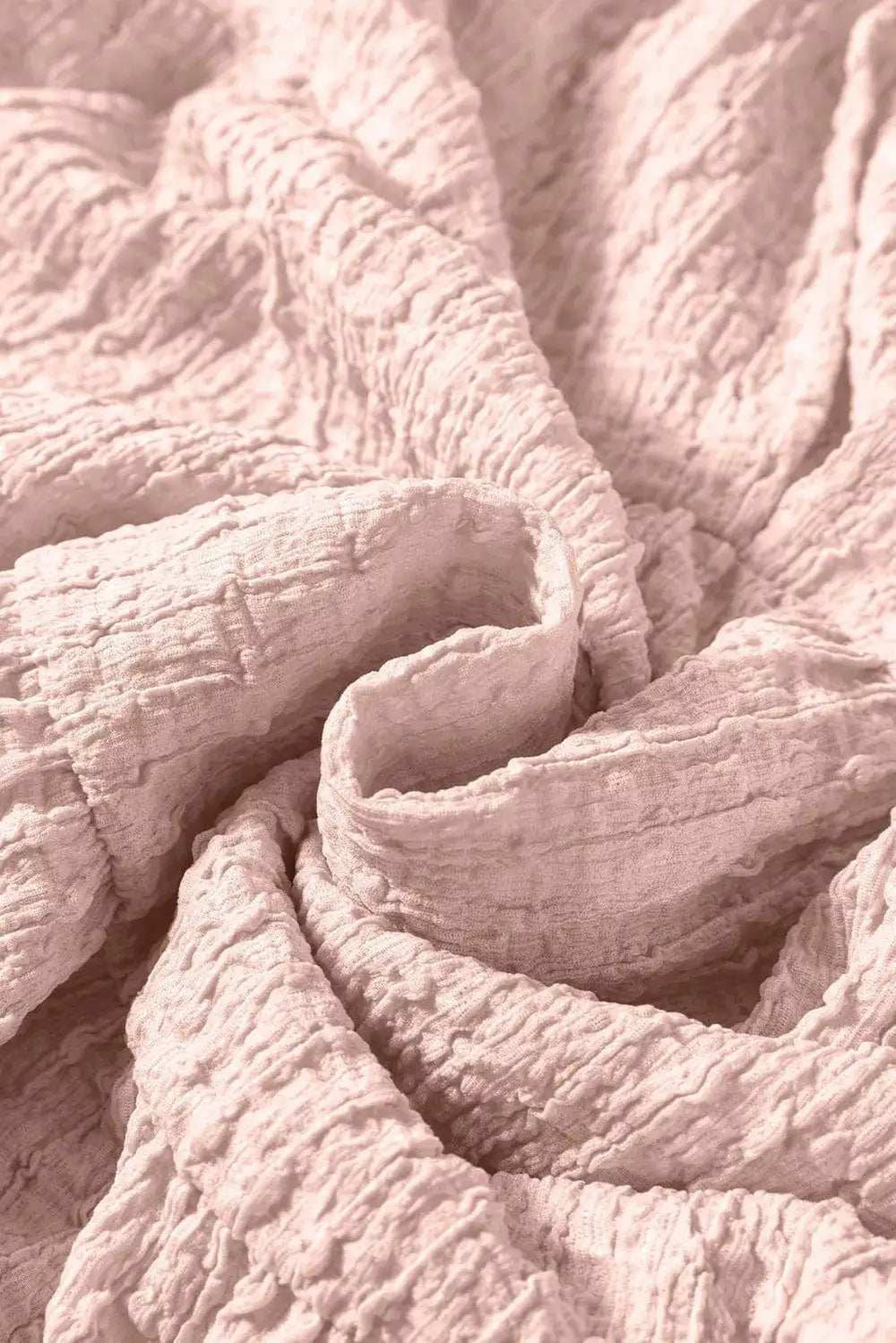 Textured Tie Neck Three-Quarter Sleeve Blouse - Trendsi - Flyclothing LLC