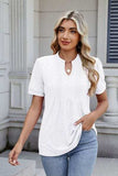 Notched Short Sleeve Top - Trendsi - Flyclothing LLC