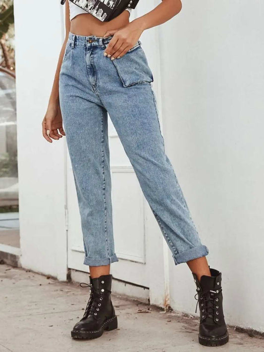 High Waist Straight Leg Jeans - Trendsi - Flyclothing LLC