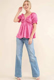 And The Why Satin Leopard V Wired Puff Sleeves Blouse - Trendsi - Flyclothing LLC