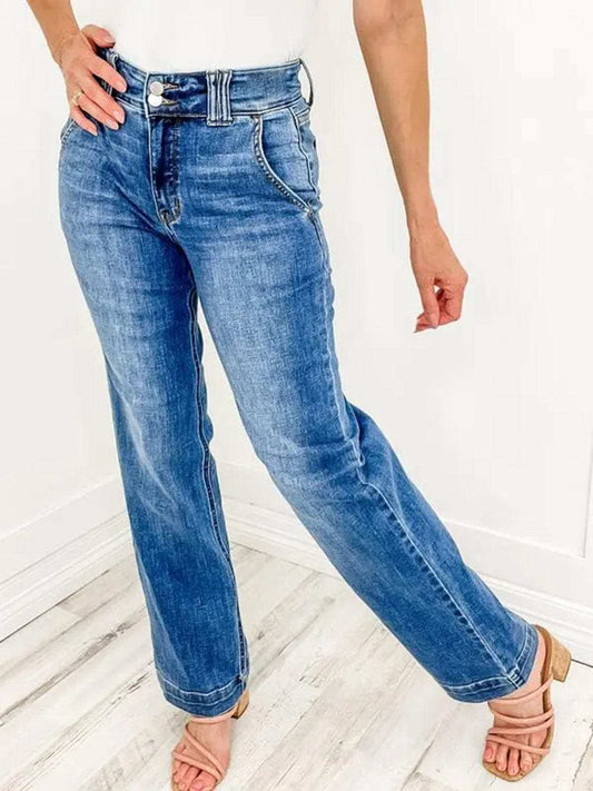 Washed Straight Leg Jeans - Trendsi - Flyclothing LLC